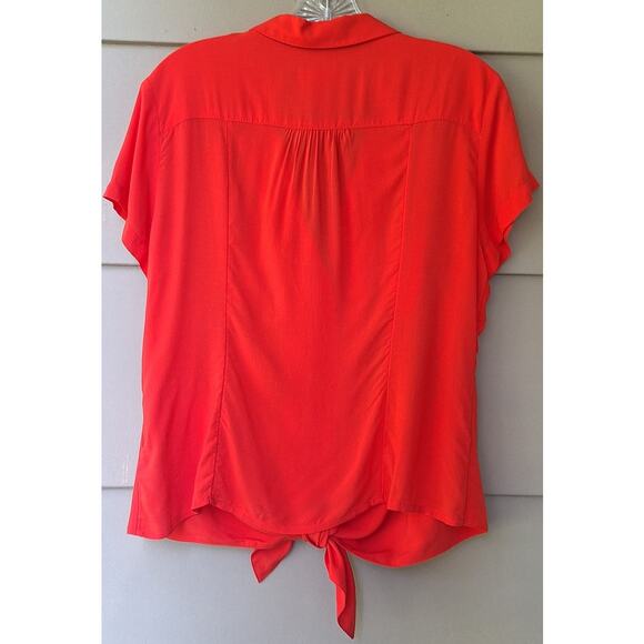 Maeve by Anthropology Front Tie Button Down Blouse Top Shirt Red Size 8 M Rayon - Picture 6 of 10